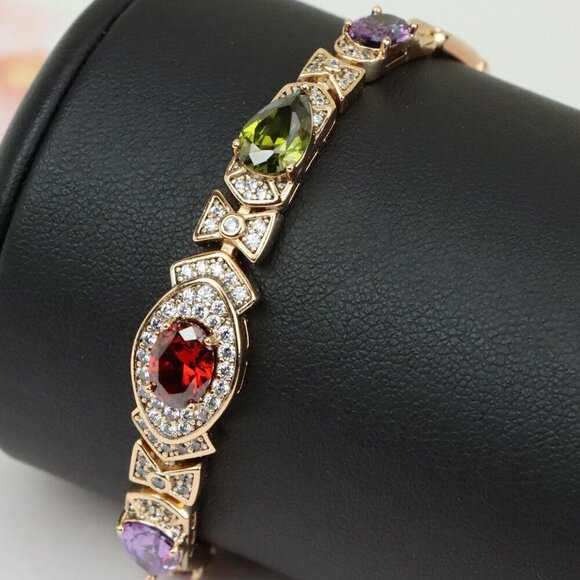 Rose Gold Bracelet with Multicolor Stones & Diamond Halo Accents, XPBL0670 - Picture 1 of 12